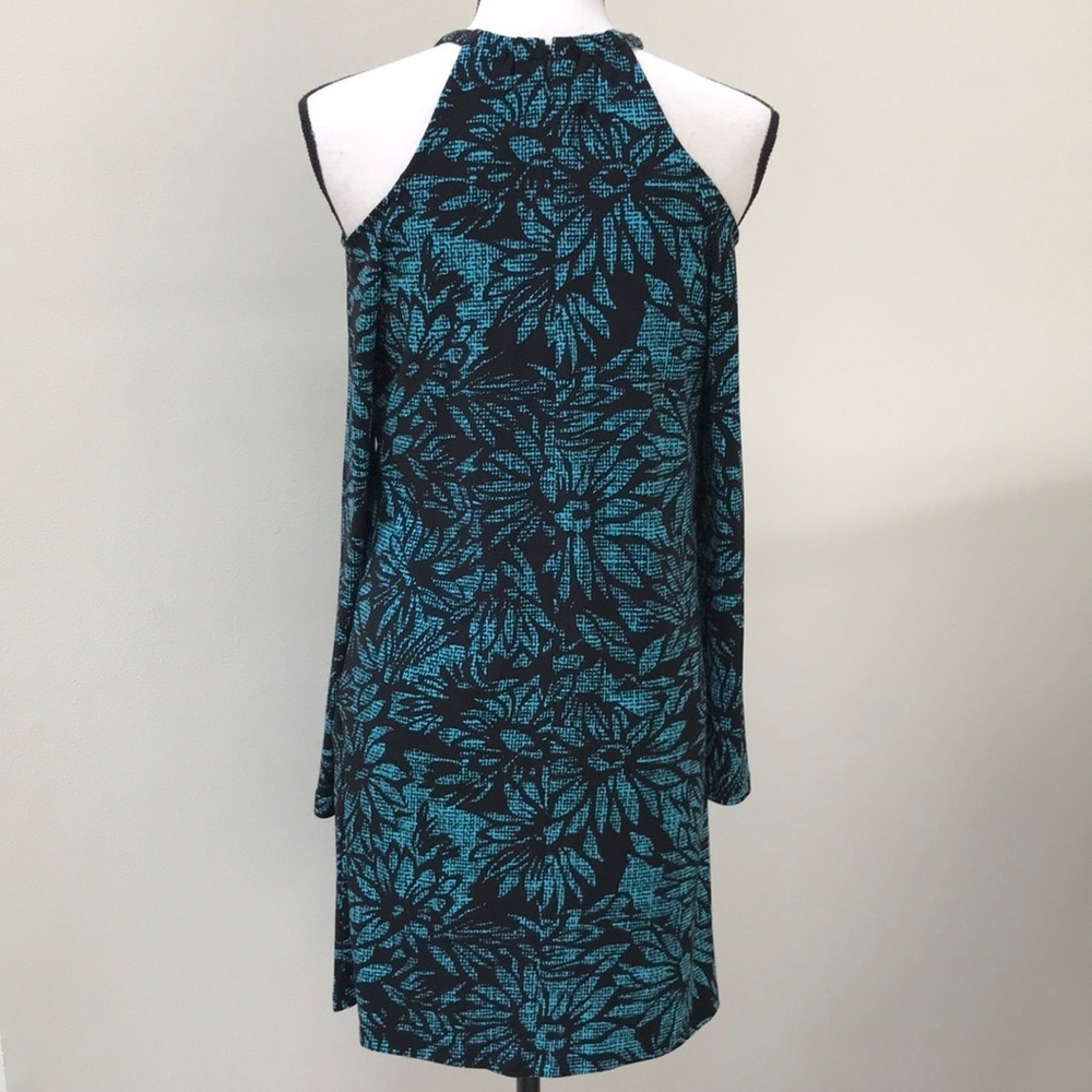 New Michael Kors Colder Shoulder Blue Floral Design Long Sleeve Dress Size S - Picture 3 of 7
